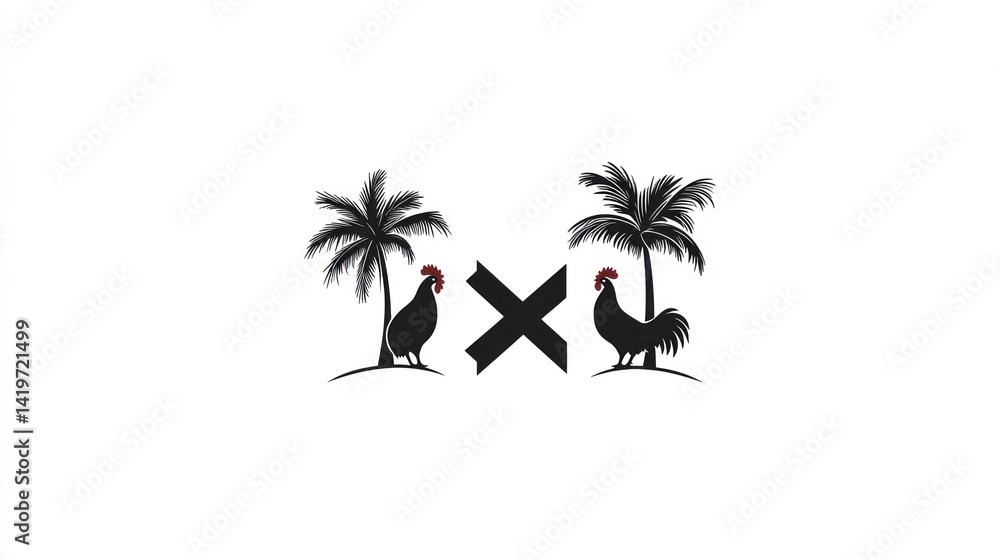Naklejka premium Roosters and Palms Logo Design