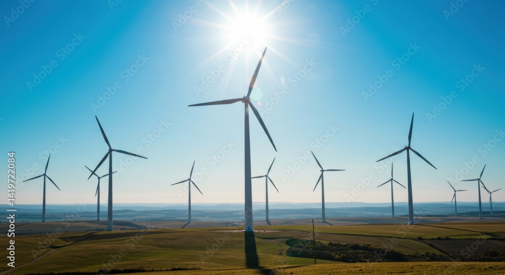 Obraz premium Wind Turbines on Sunny Field