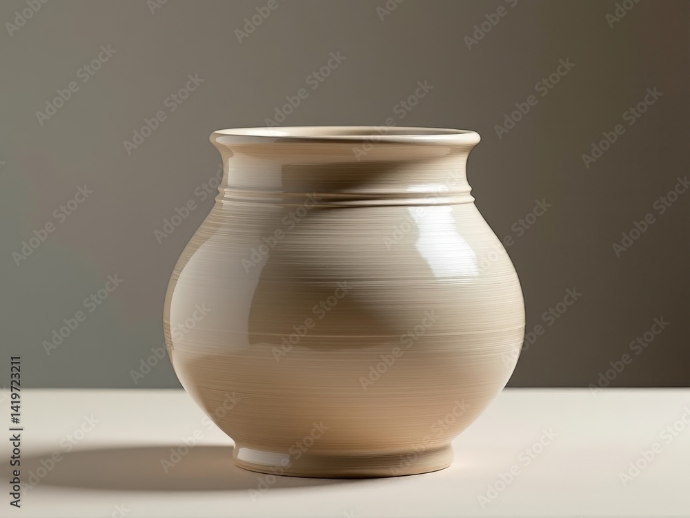 Ceramic beige clean vase. The vase is empty and has a simple, elegant design. handicrafts, DIY products. Ceramic beige clean vase. The vase is empty and has a simple, elegant design. handicrafts, DIY products.
