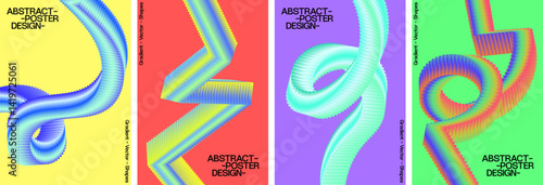 Abstract Playful Dynamic Colorful Gradient Geometric Shapes Lines Poster Background Set Vector Illustration. Modern Graphic Design for brochure, flyer, poster, wallpaper, banner.