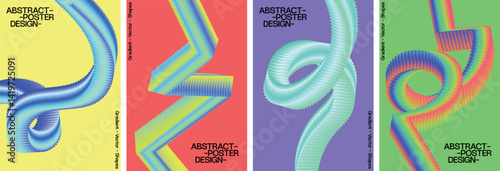 Abstract Playful Dynamic Colorful Gradient Geometric Shapes Lines Poster Background Set Vector Illustration. Modern Graphic Design for brochure, flyer, poster, wallpaper, banner.