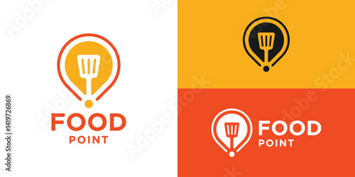 Simple food point logo template. Location symbol with spatula logo design vector illustration.