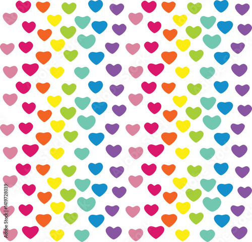 rainbow hearts organic shape repeat pattern