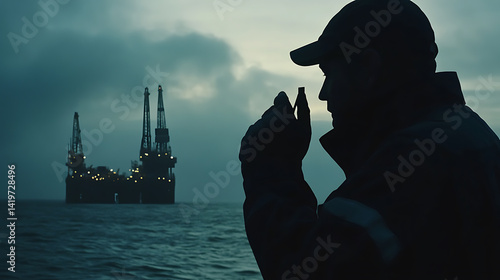 A male offshore worker testing emergency alarms on the rig. Featuring operational readiness and safety