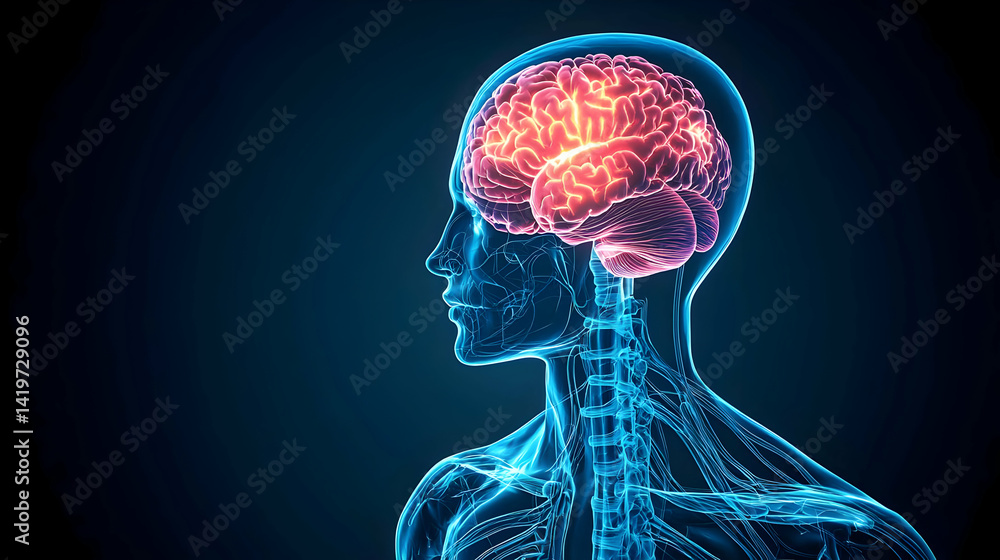 Detailed Digital Illustration Of A Glowing Brain Detailed Digital Illustration Of A Glowing Brain