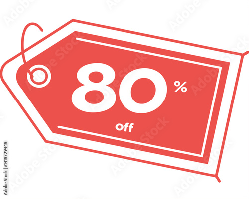 Bold Red 80% Off Price Tag Vector for Huge Discount.