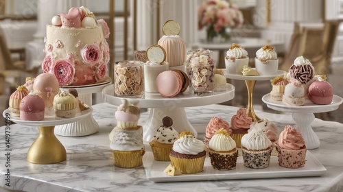 Wallpaper Mural A lavish display of assorted cookies, cupcakes, and petit fours, decorated with intricate details - intricate icing pastries Torontodigital.ca