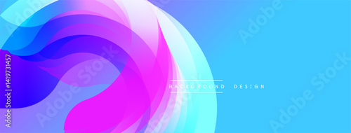 Abstract flowing shapes, vibrant colors blend. Gradient design creates dynamic visual effect. Modern aesthetic, smooth transitions present.