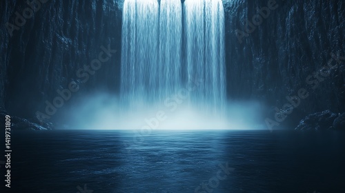 Night Waterfall Over Pool in Rocky Gorge
