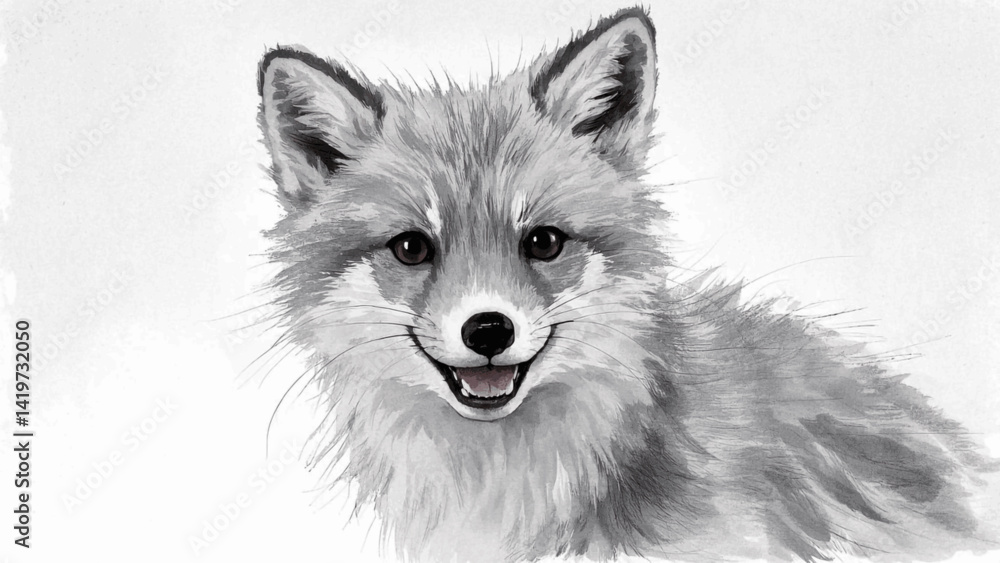 Naklejka premium Polar veil: watercolor wilderness arctic fox smile happy isolated vector illustration svg 