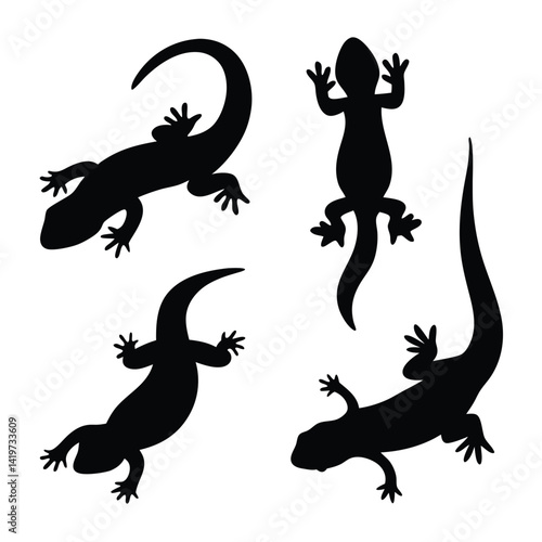 set of lizards silhouettes.