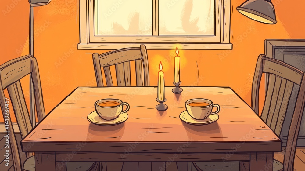 Cozy room with tea and candles, interior scene, inviting atmosphere, perfect for relaxation Cozy room with tea and candles, interior scene, inviting atmosphere, perfect for relaxation