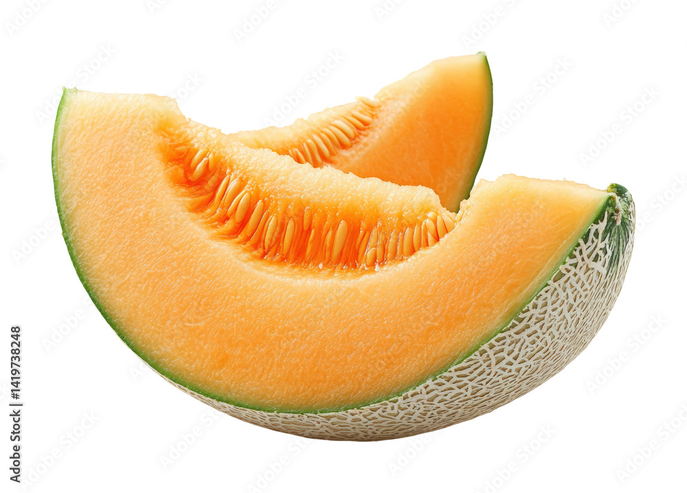 Fresh cantaloupe slices kitchen table food bright isolated on transparent background Fresh cantaloupe slices kitchen table food bright isolated on transparent background