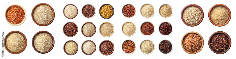 A collection of whole grains including quinoa, brown rice, and other varieties A collection of whole grains including quinoa, brown rice, and other varieties