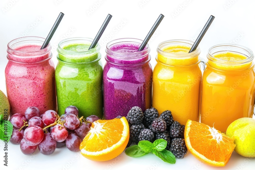 Colorful fruit smoothies in mason jars (4) Colorful fruit smoothies in mason jars (4)