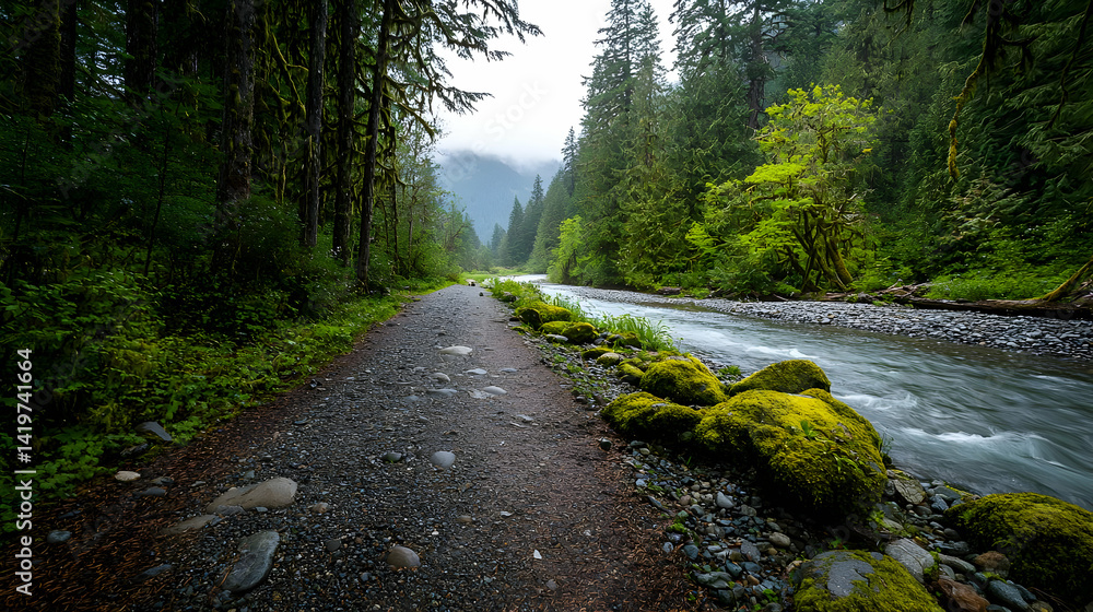 Obraz premium Path Through Lush Rainforest With River