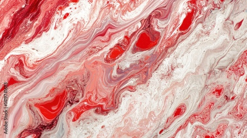 Vibrant red and white abstract fluid art design.