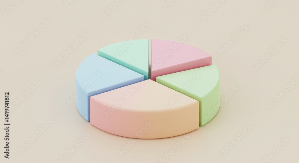 Obraz premium Smooth pastel-toned pie chart in an isometric view emphasizes depth and spatial harmony symbolizing clean and visually appealing data visualization with a modern professional aesthetic.