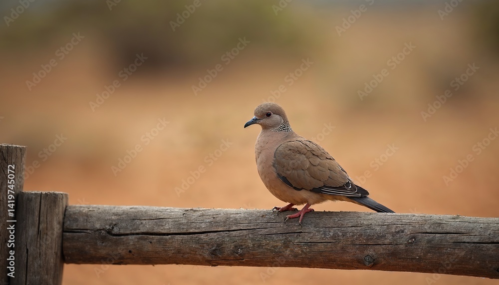 Fototapeta premium Tiny Inca Dove Perched on Weathered Wooden Gate with Scalloped Feathers and Red-Rimmed Eyes
