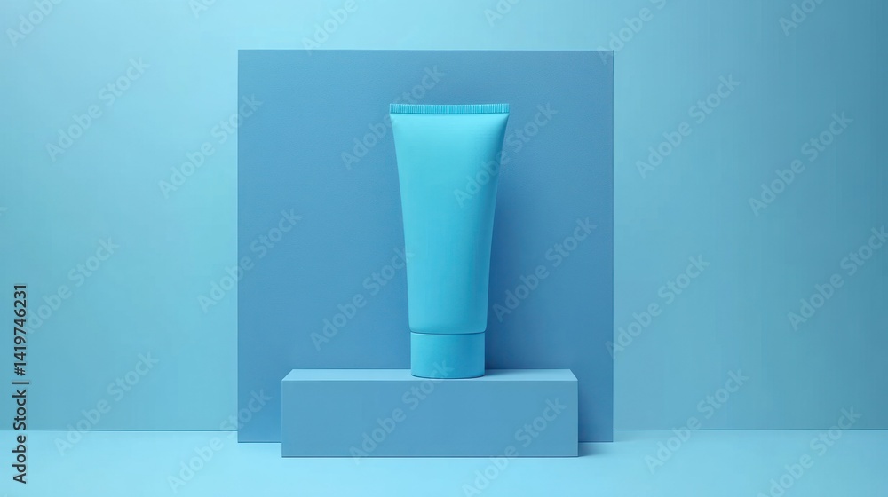 Fototapeta premium A cosmetic product tube is displayed on a minimal display setting