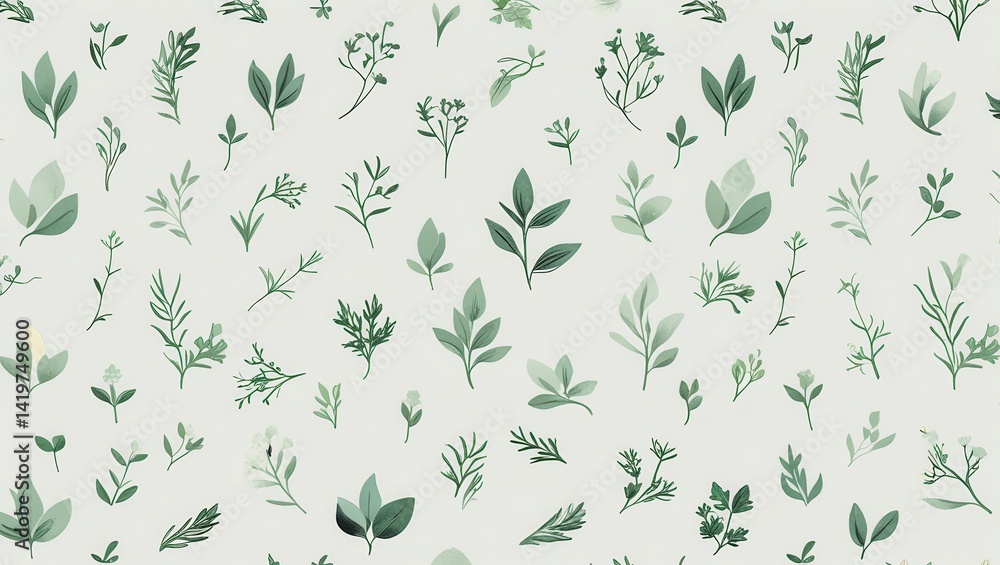 Seamless Green Botanical Pattern Watercolor Leaves Herbs and Floral Elements Design Seamless Green Botanical Pattern Watercolor Leaves Herbs and Floral Elements Design