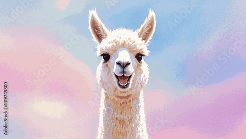 Pasture bloom: alpaca in watercolor alpaca smile happy isolated vector illustration svg 