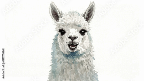Serene brushstrokes: alpaca grace alpaca smile happy isolated watercolor vector illustration svg 