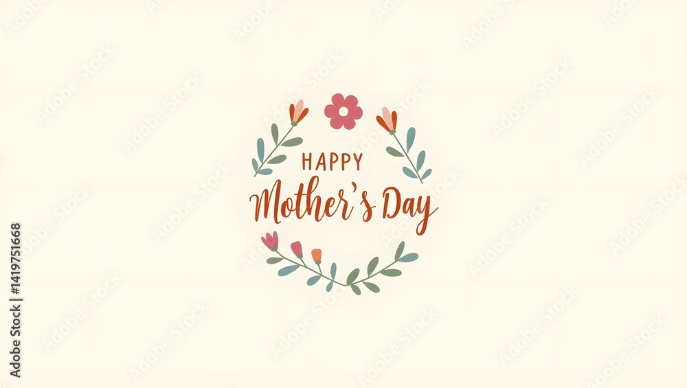 Happy Mother's Day Circular Floral Greeting – Flat Design with Pastel Flowers and Handwritten Font, happy mothers day hand lettering handmade calligraphy with flowers and leaves Happy Mother's Day Circular Floral Greeting – Flat Design with Pastel Flowers and Handwritten Font, happy mothers day hand lettering handmade calligraphy with flowers and leaves
