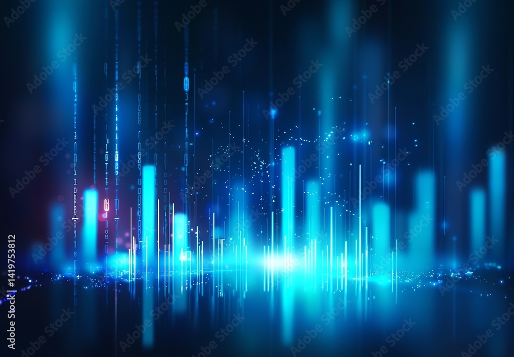 Modern financial stock market candlestick chart background with a blue gradient and glowing Modern financial stock market candlestick chart background with a blue gradient and glowing
