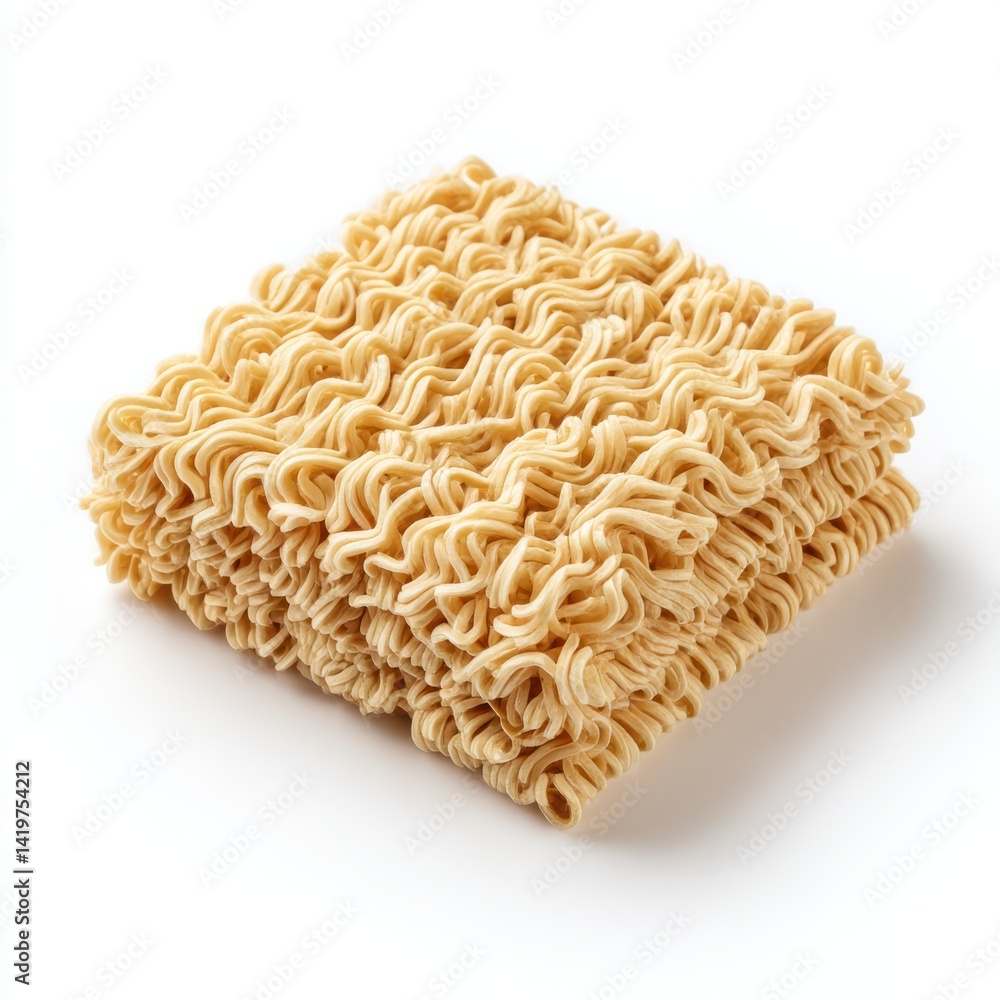 Block of instant noodles close up on white background Block of instant noodles close up on white background