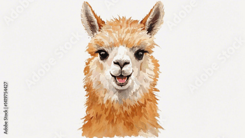 Gentle hues of the highlands alpaca smile happy isolated watercolor vector illustration svg