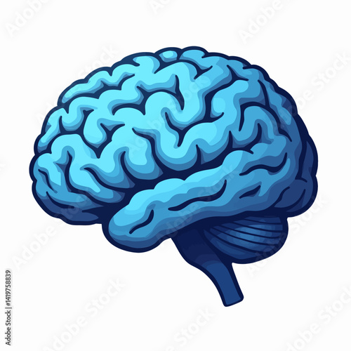 Anatomical Blue Brain Illustration on White