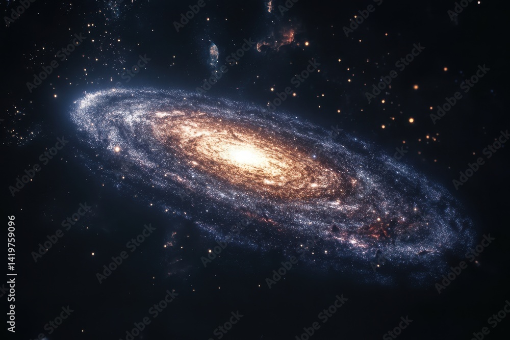 Naklejka premium Stunning view of a spiral galaxy with bright core and vibrant stars in deep space