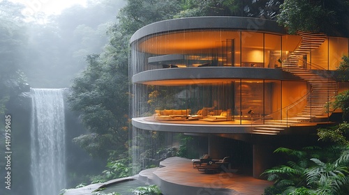 Serene glass house rainforest retreat wallpaper