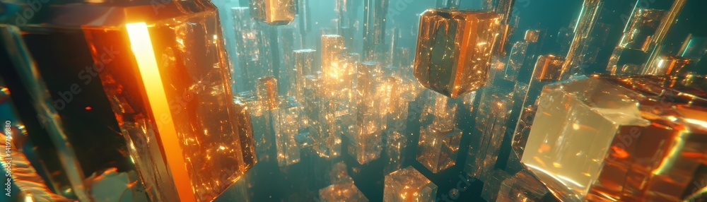 Abstract cityscape of glowing rectangular structures. Abstract cityscape of glowing rectangular structures.