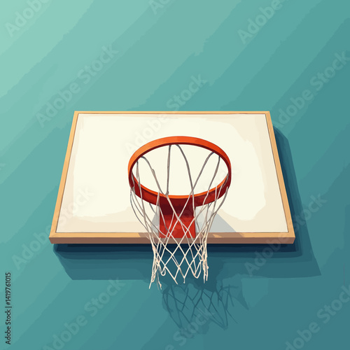 Basketball hoop with net on teal wall, stylized art