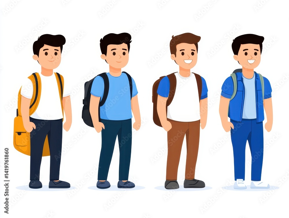 Four boys with backpacks Four boys with backpacks