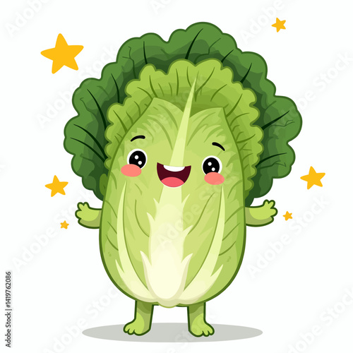 Cartoon bok choy character with stars on white