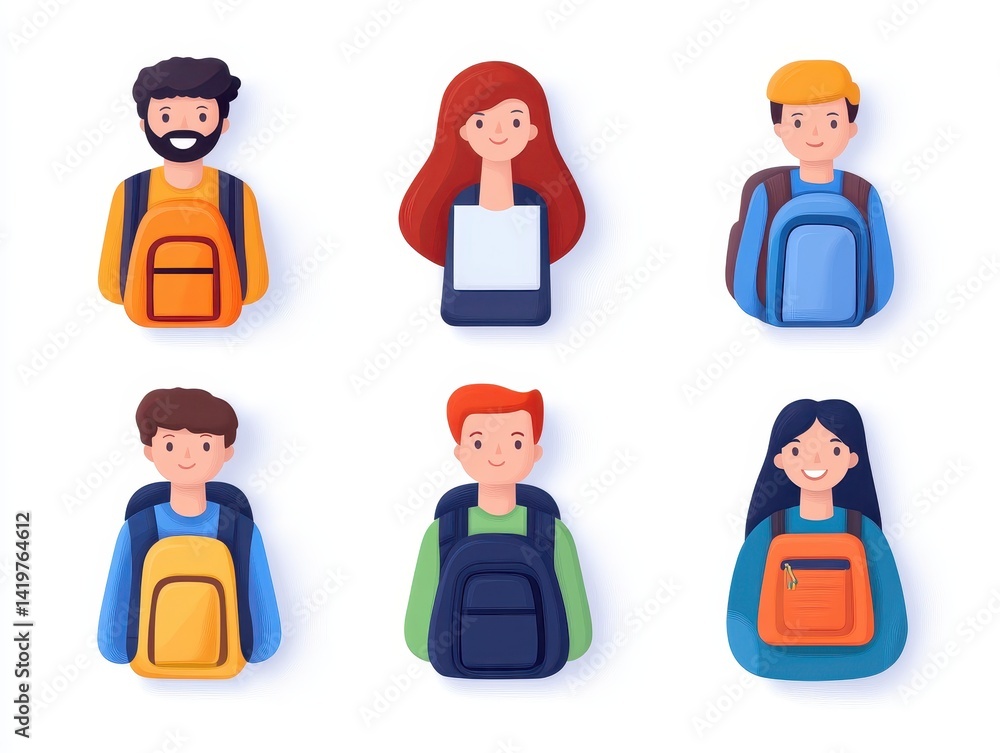Diverse people with backpacks Diverse people with backpacks