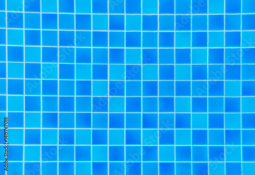 Blue tiles pattern. Classic seamless mosaic. Square swimming pool texture. 