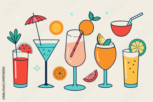 set of cocktails and drinks
