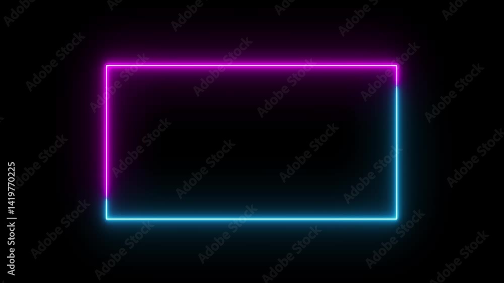 Neon rectangle. Abstract glowing neon rectangle border frame animation. Neon rectangle. Abstract glowing neon rectangle border frame animation.