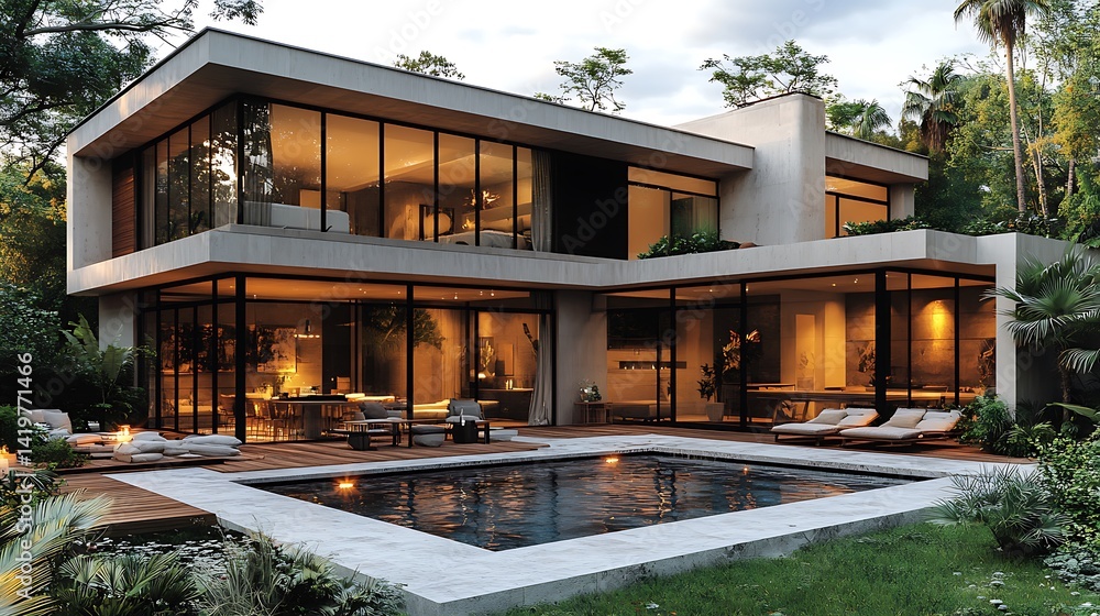 Fototapeta premium Villa featuring elegant linear form wallpapers