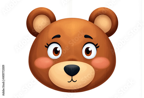 Cute Brown Bear Face with Rosy Cheeks and Eyelashes