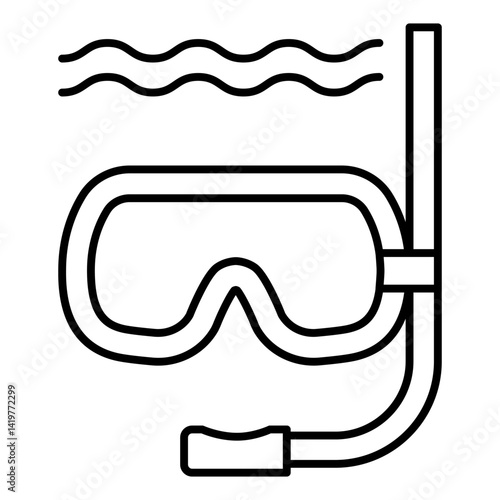 Mask and snorkel for diving water thin line icon, eco tourism concept. Vector graphics. Underwater diving, sport sign on white background, linear style mobile or design.