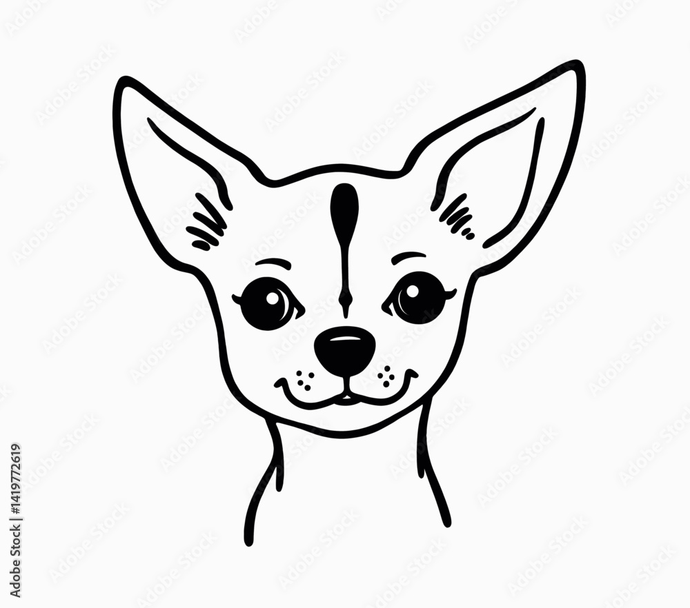 Fototapeta premium Cute Chihuahua Dog Head Black and White Outline