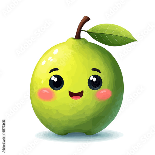 Cute green guava cartoon character with a smile