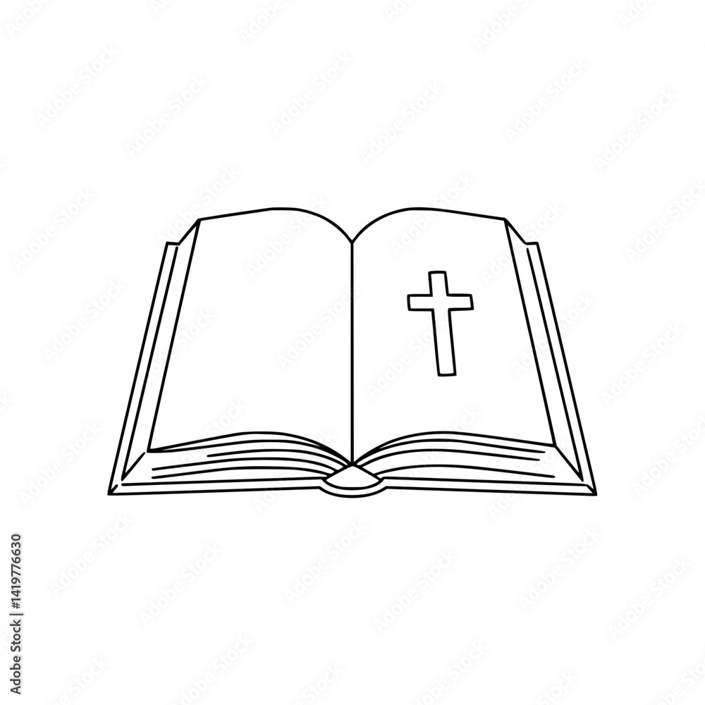 Outline of an Open Bible with Cross Symbol Outline of an Open Bible with Cross Symbol