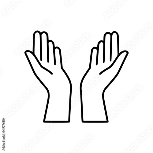 Outline hands in prayer position on a transparent background  