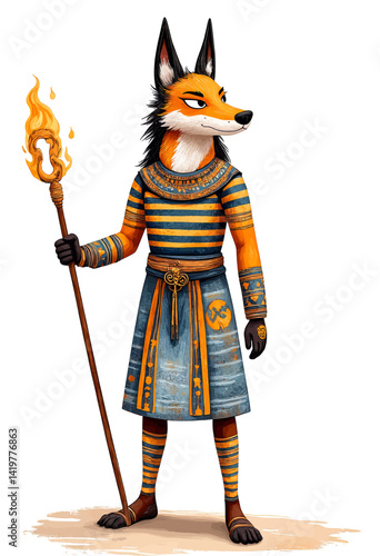 Fox Anubis with Torch, Egyptian Attire